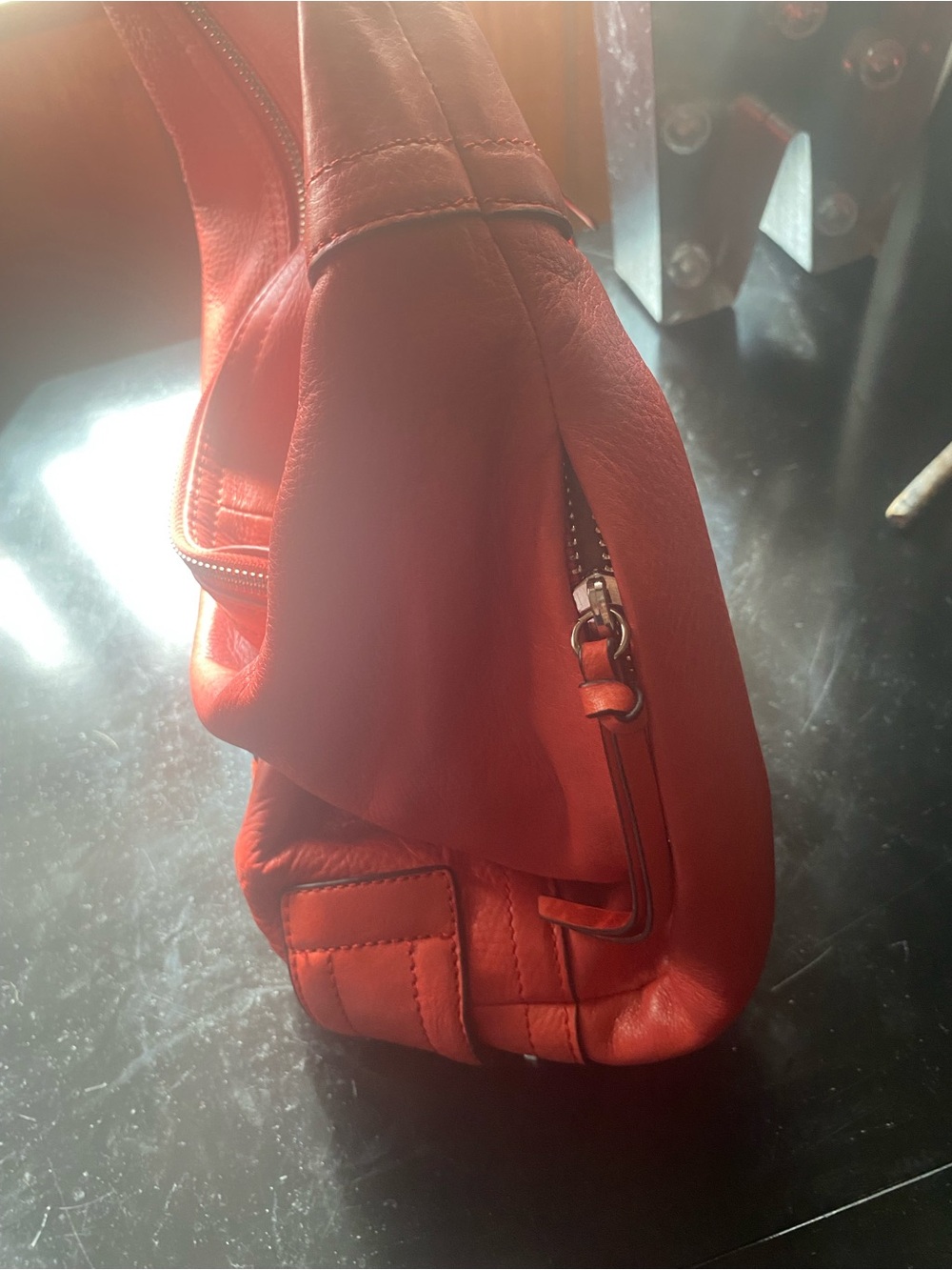 b. makowsky Vibrant Orange Pebbled Leather Hobo - Picture 5 of 8